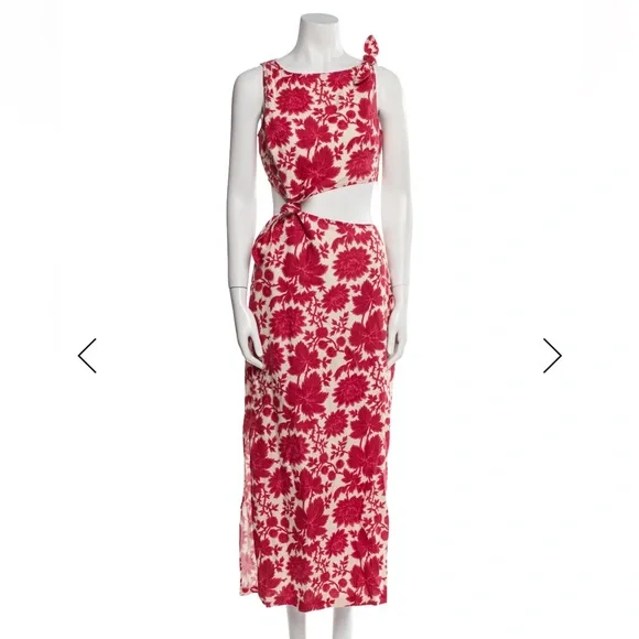 SIR the label Red and White Asymmetrical Floral Dress - Picture 1 of 4